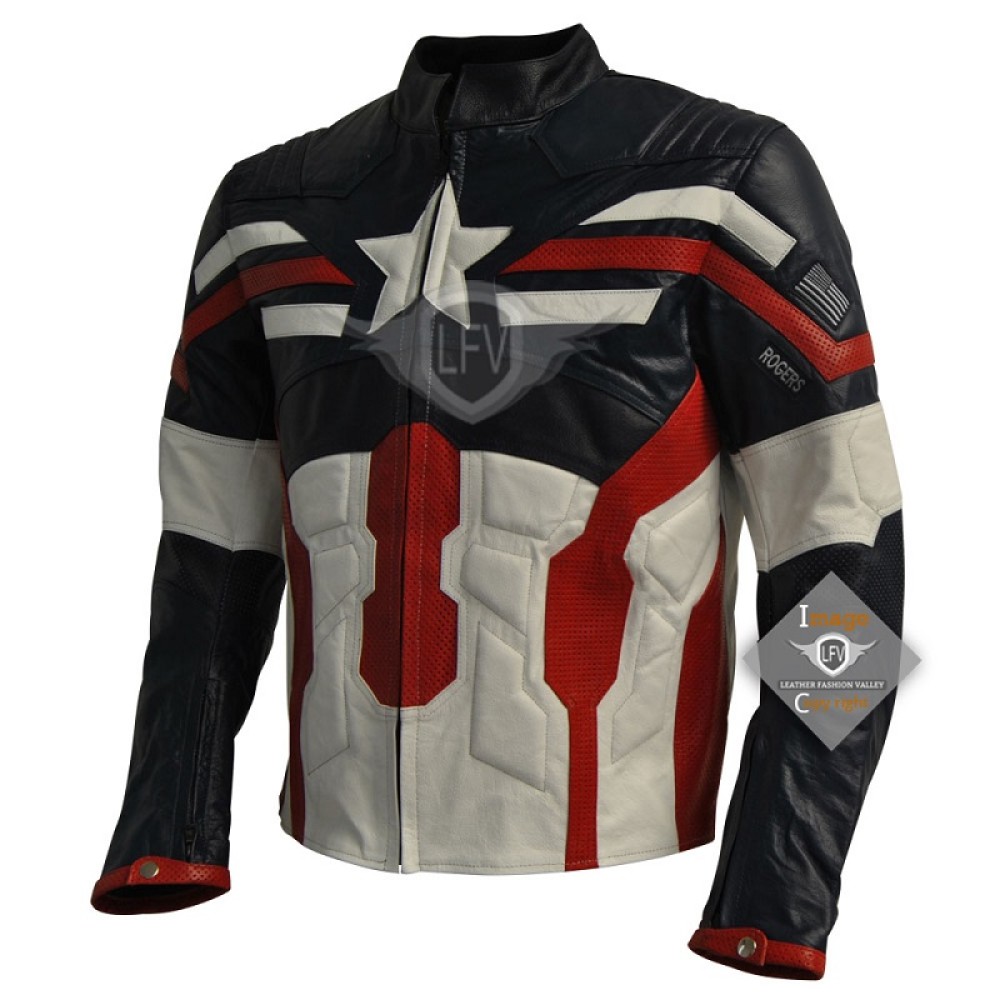 Captain America Leather Motorcycle Jacket - FREE SHIPPING